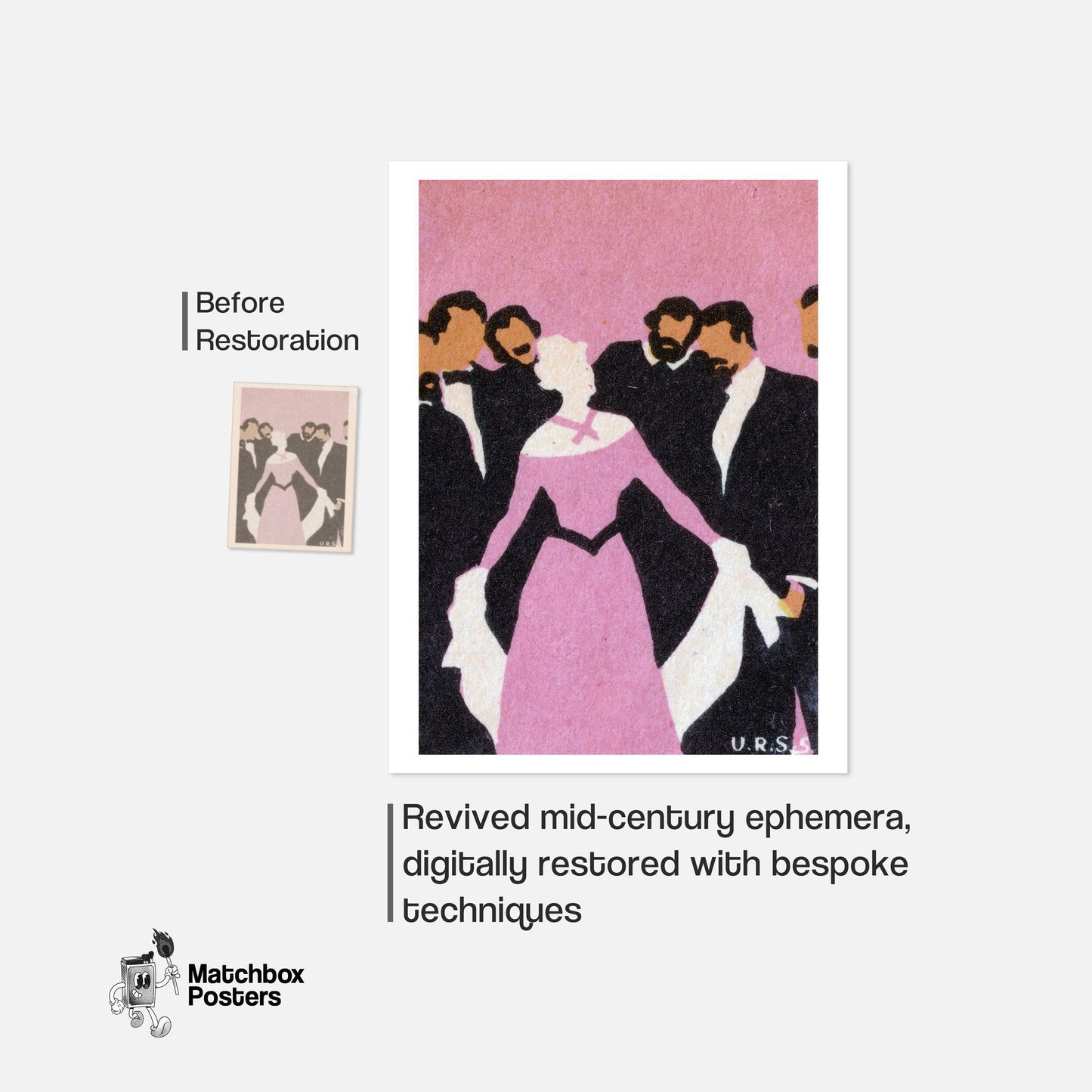Formal Gathering - vintage matchbox label print - framed wall art preview