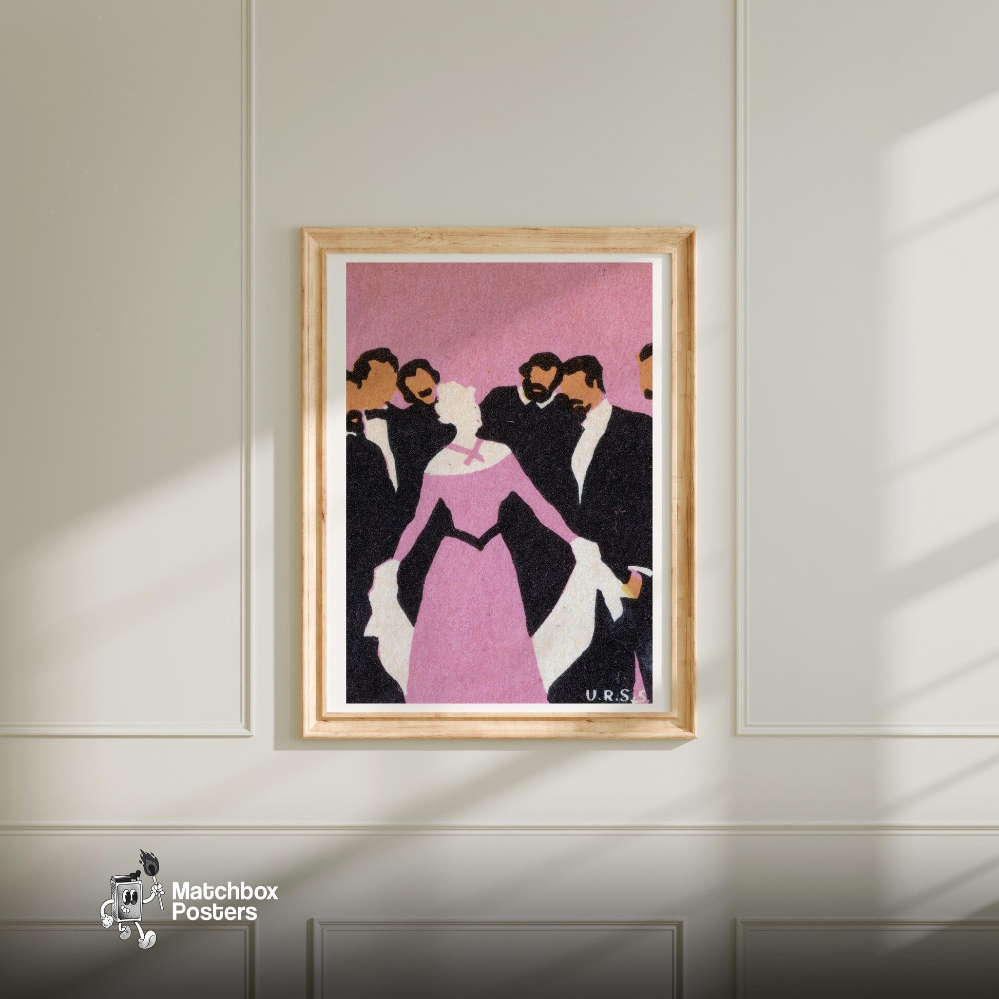 Formal Gathering - vintage matchbox label print - bedroom mockup