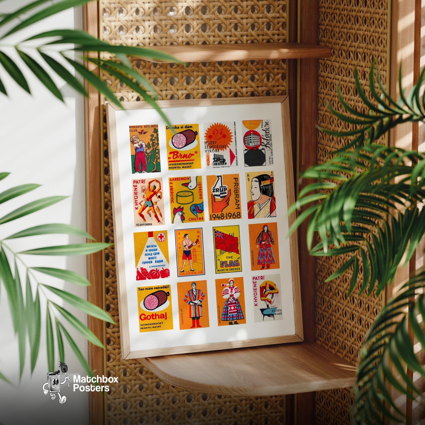 Orange and Red Collage - vintage matchbox label print - size comparison