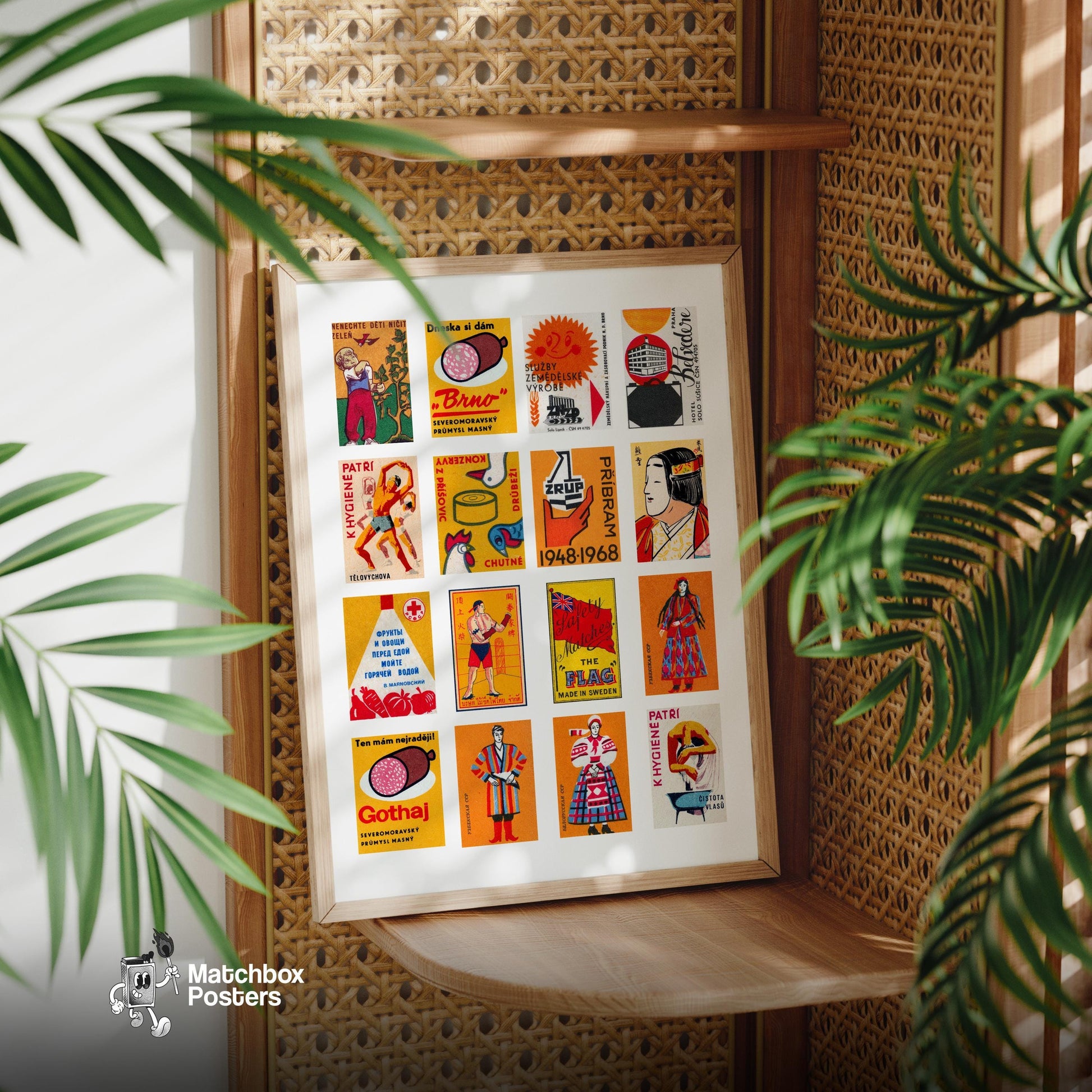 Orange and Red Collage - vintage matchbox label print - size comparison