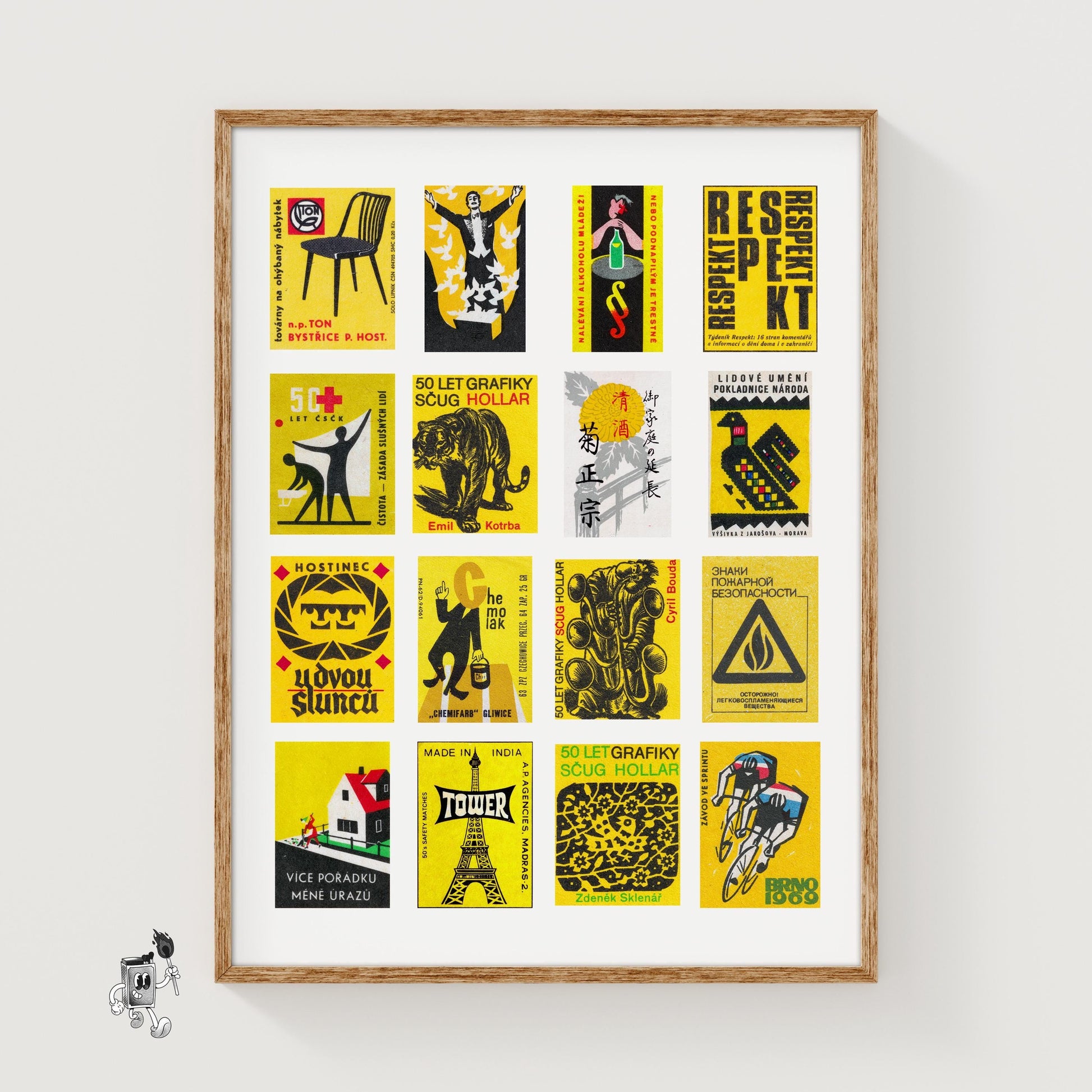 Yellow and Black Collage - vintage matchbox label print