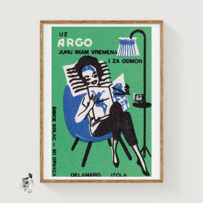 Woman Reading - vintage matchbox label print
