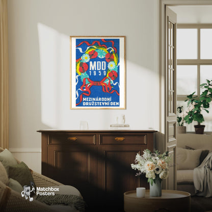 Floral Wreath - vintage matchbox label print - living room mockup