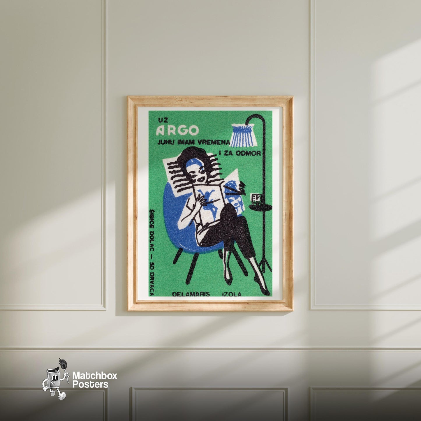 Woman Reading - vintage matchbox label print - bedroom mockup