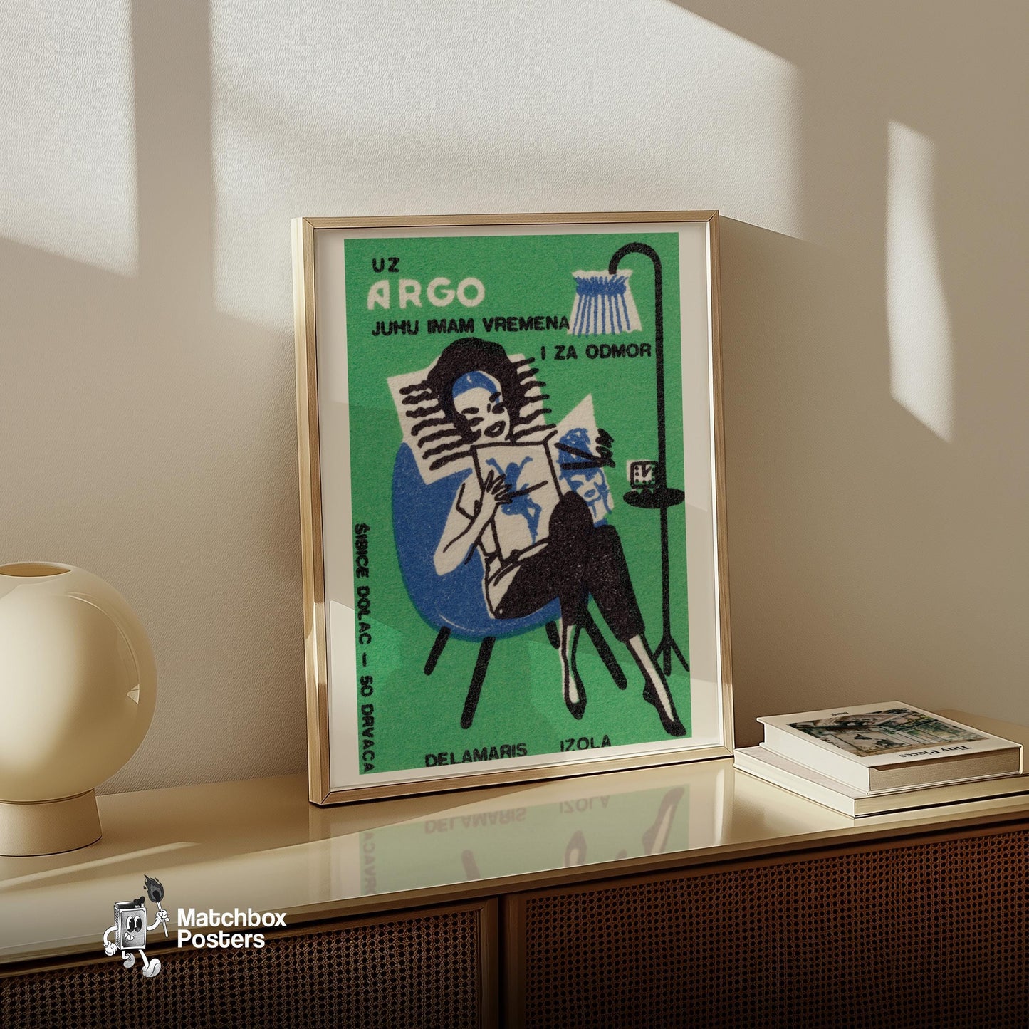 Woman Reading - vintage matchbox label print - size comparison