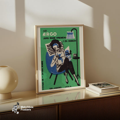 Woman Reading - vintage matchbox label print - size comparison