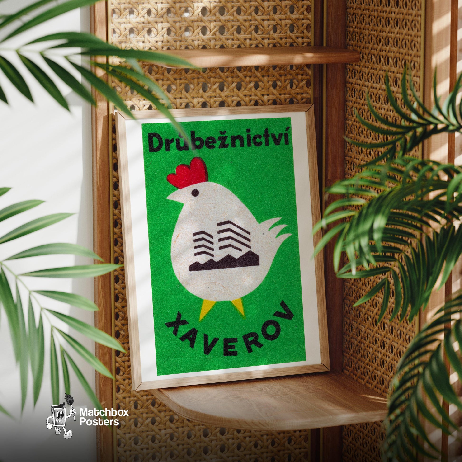 Chicken - vintage matchbox label print - office wall