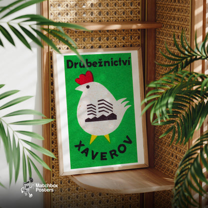 Chicken - vintage matchbox label print - office wall