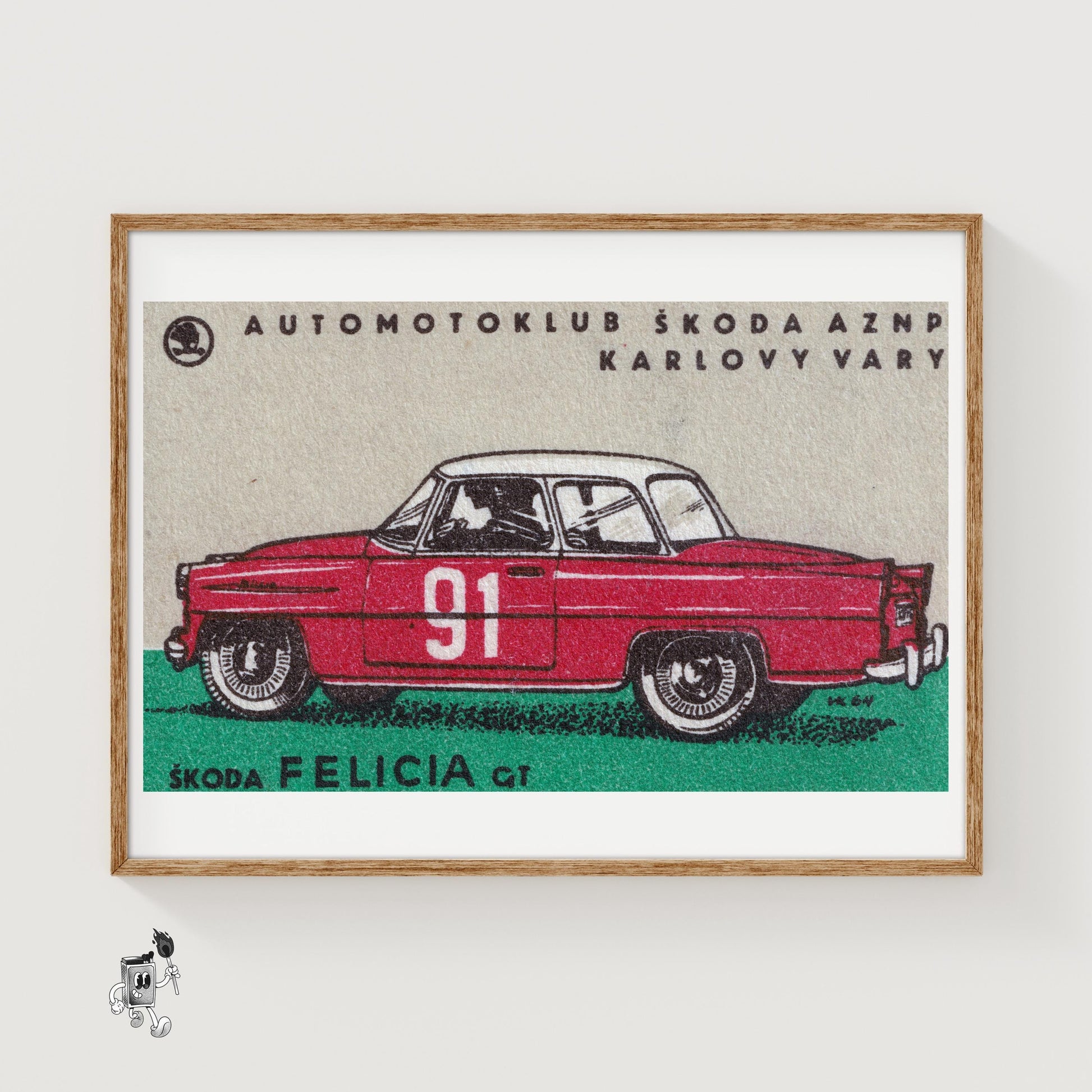 Czech Sports Car - vintage matchbox label print