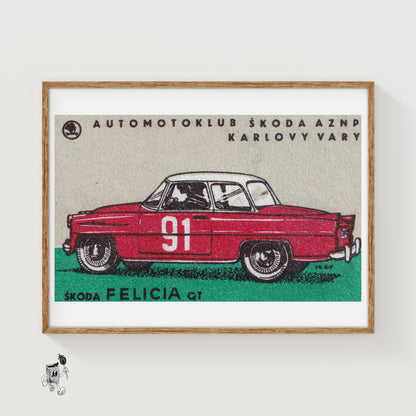 Czech Sports Car - vintage matchbox label print