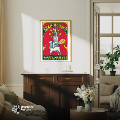 Winged Lion - vintage matchbox label print - living room mockup