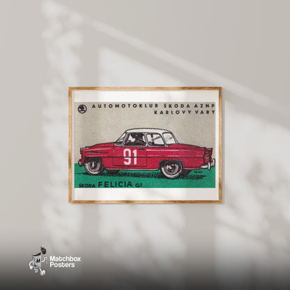 Czech Sports Car - vintage matchbox label print - bedroom mockup