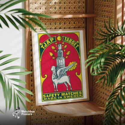 Winged Lion - vintage matchbox label print - office wall