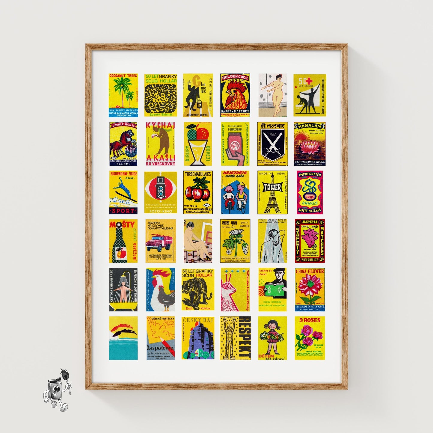 Yellows Grid Print - vintage matchbox label print