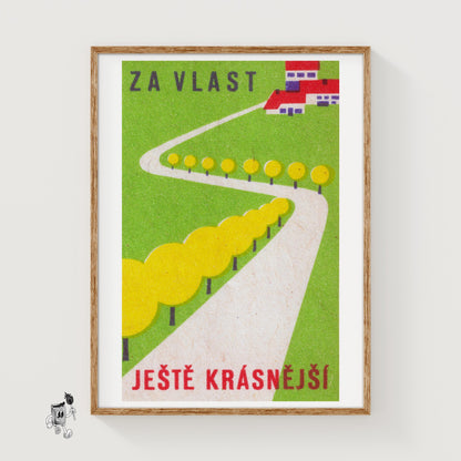 Countryside Road - vintage matchbox label print