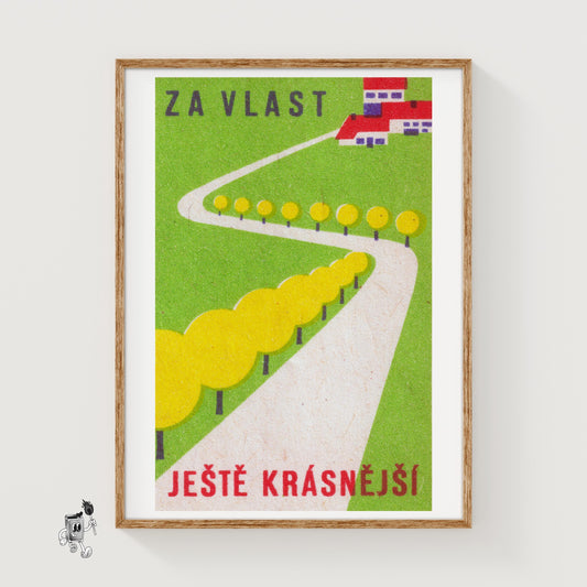 Countryside Road - vintage matchbox label print