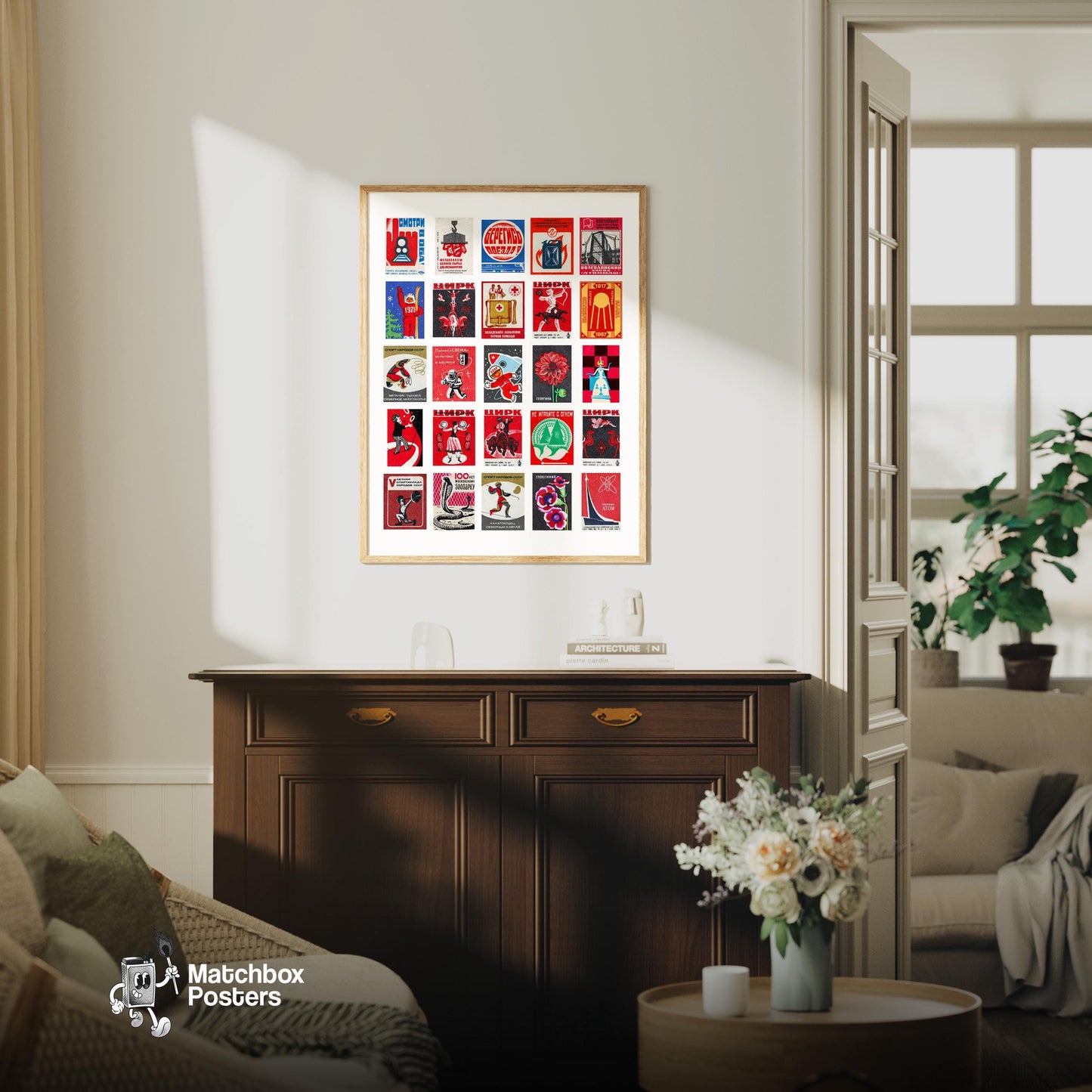 Matchbox Grid - vintage matchbox label print - framed wall art preview