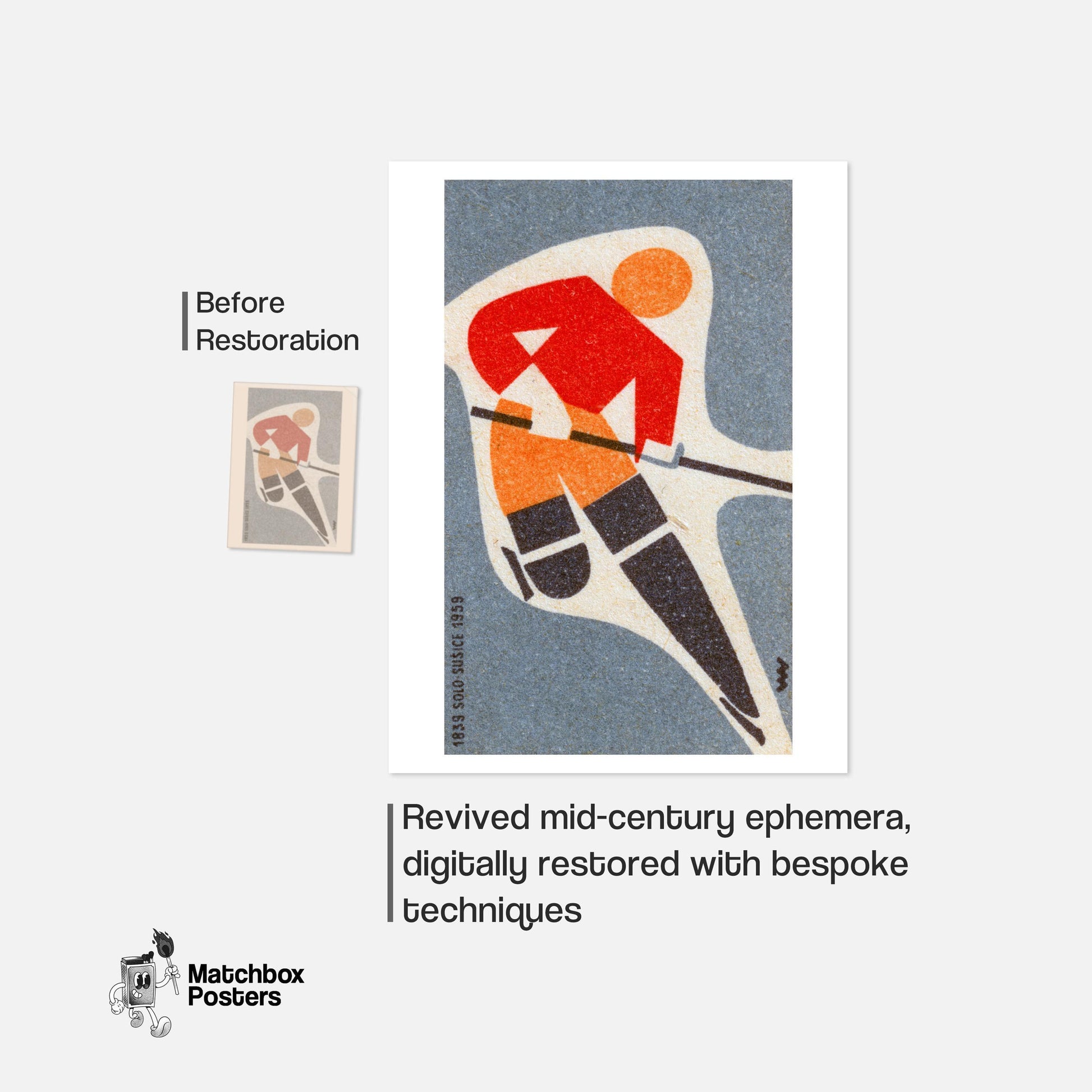 Ice Hockey Player - vintage matchbox label print - framed wall art preview