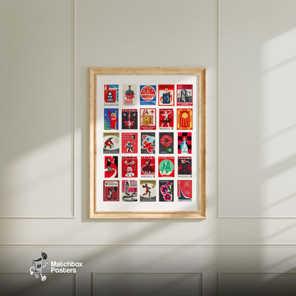 Matchbox Grid - vintage matchbox label print - living room mockup