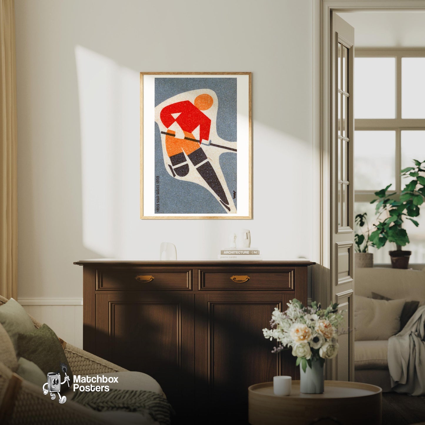 Ice Hockey Player - vintage matchbox label print - living room mockup
