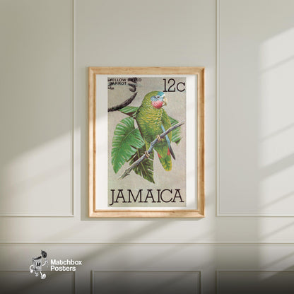 Green Parrot - vintage matchbox label print - bedroom mockup
