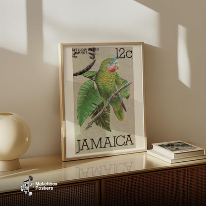 Green Parrot - vintage matchbox label print - size comparison