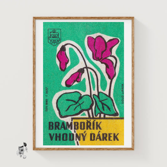 Cyclamen Flowers - vintage matchbox label print