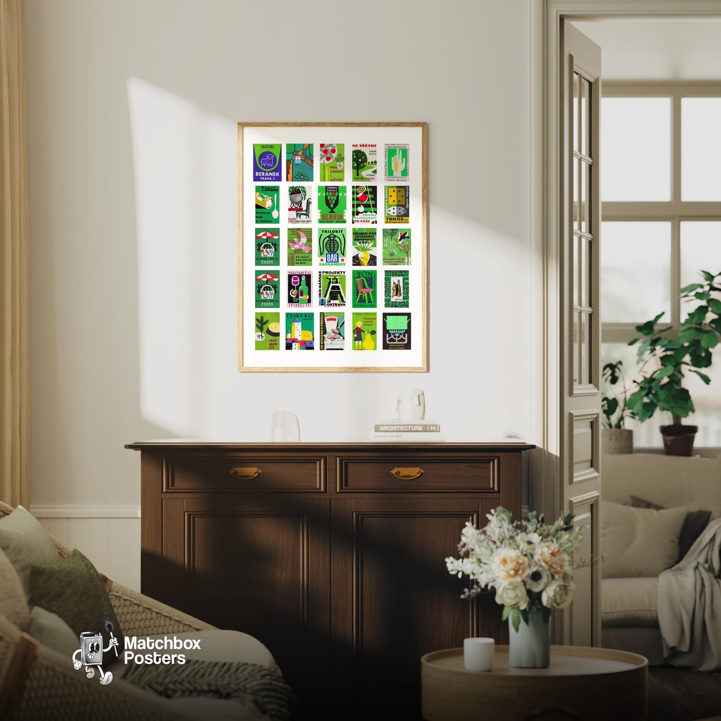 Green matchbox labels Collage - vintage matchbox label print - framed wall art preview