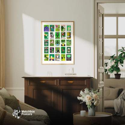 Green matchbox labels Collage - vintage matchbox label print - framed wall art preview