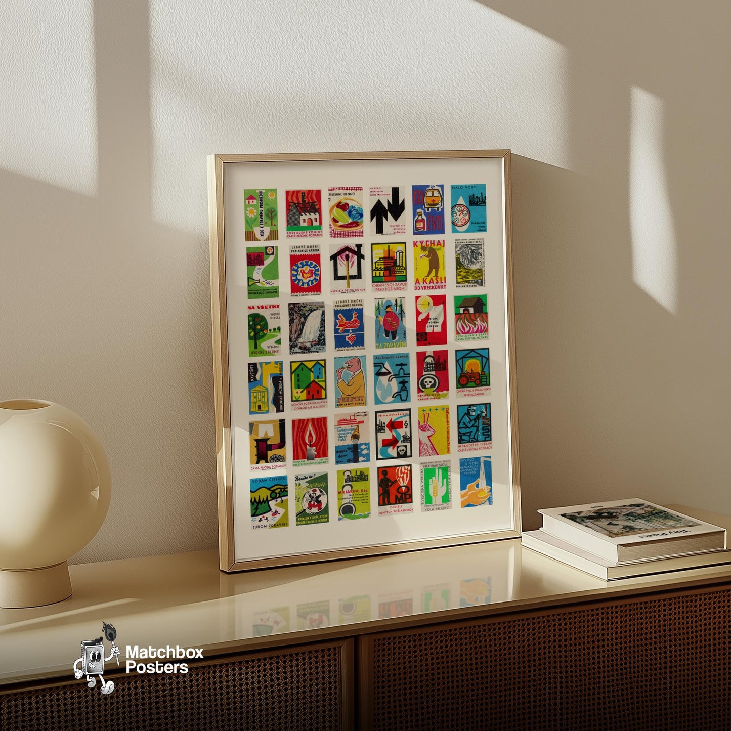 Czechoslovakian - vintage matchbox label print - bedroom mockup
