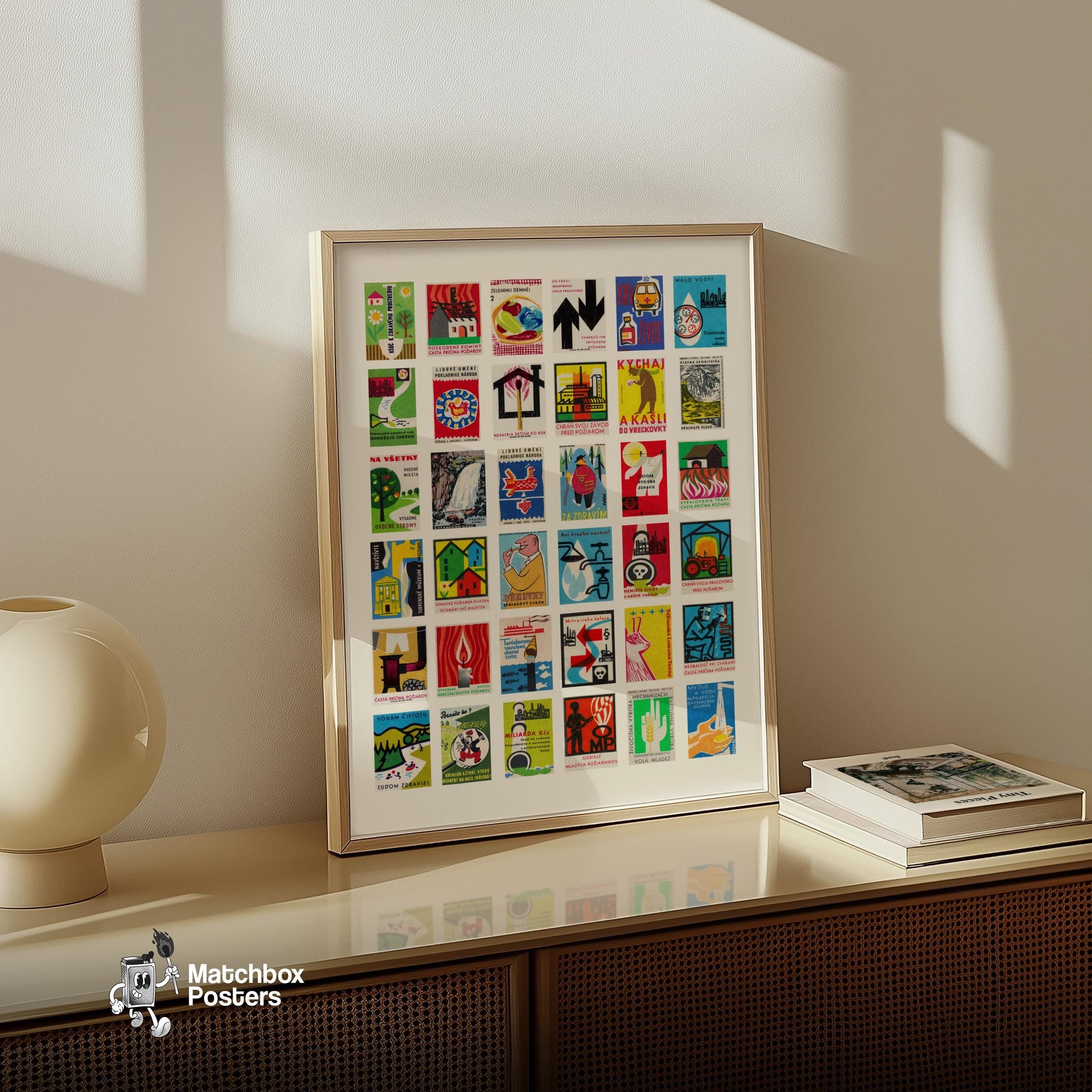 Czechoslovakian - vintage matchbox label print - bedroom mockup