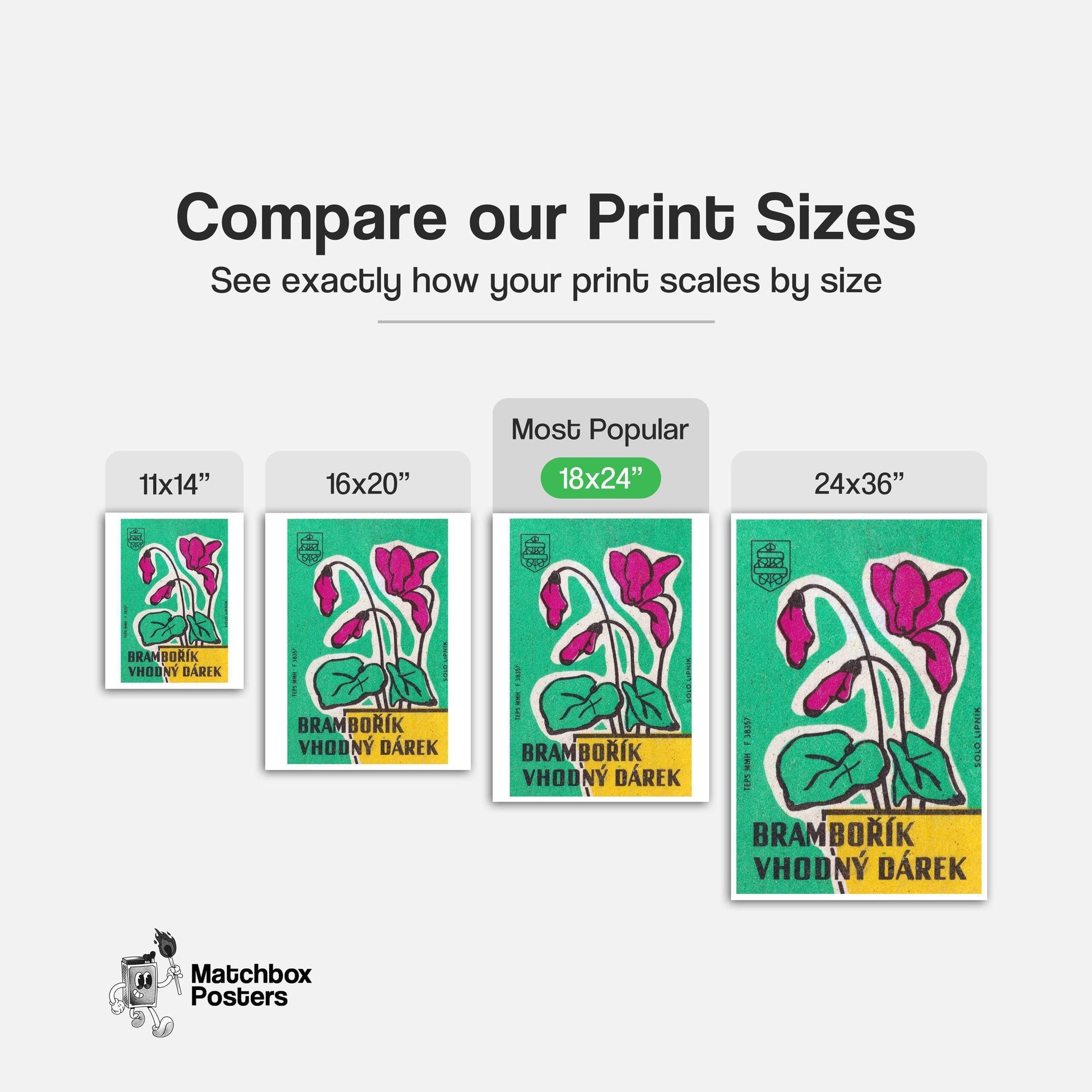 Cyclamen Flowers - vintage matchbox label print - gallery wall preview