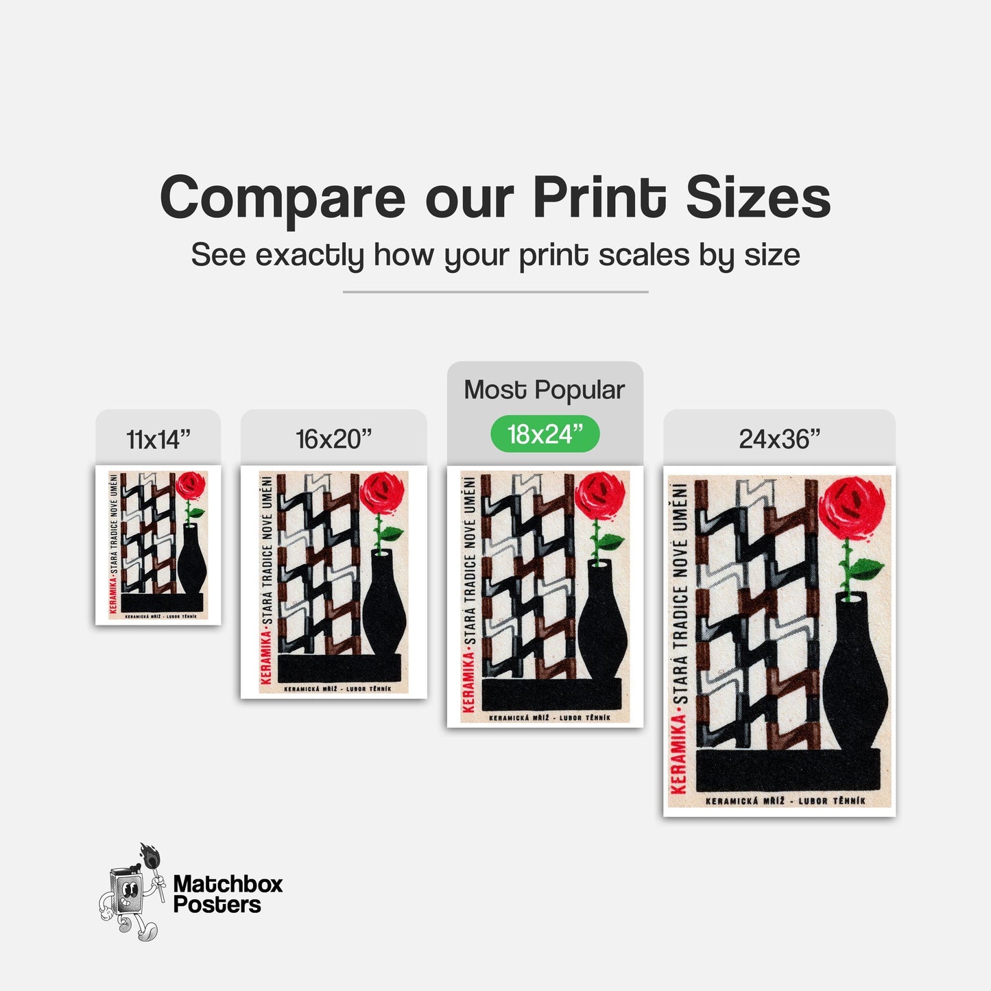 Red Rose in Vase - vintage matchbox label print - gallery wall preview