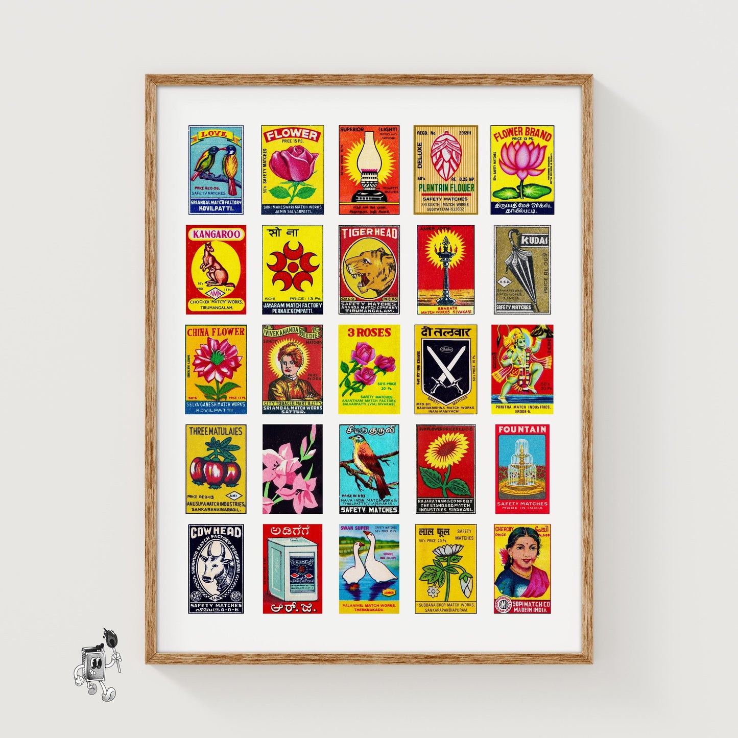 Indians Grid Print - vintage matchbox label print