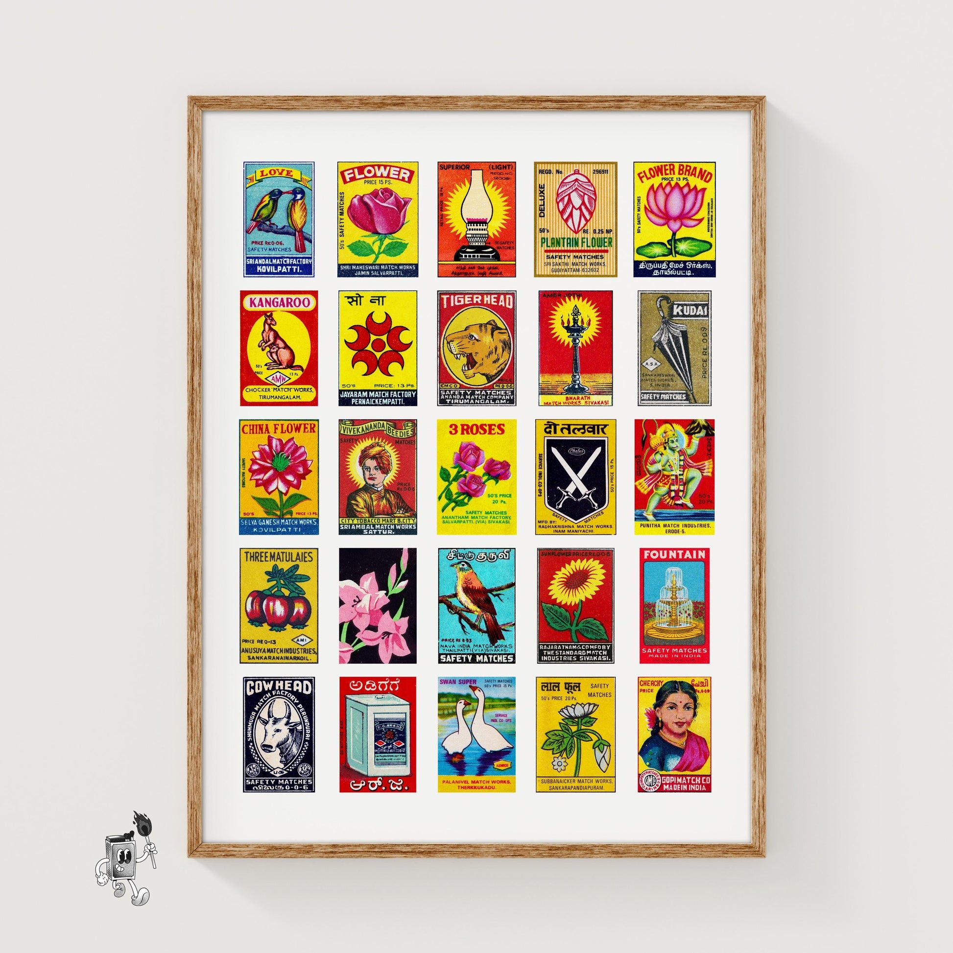 Indians Grid Print - vintage matchbox label print
