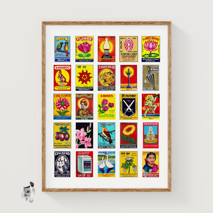 Indians Grid Print - vintage matchbox label print