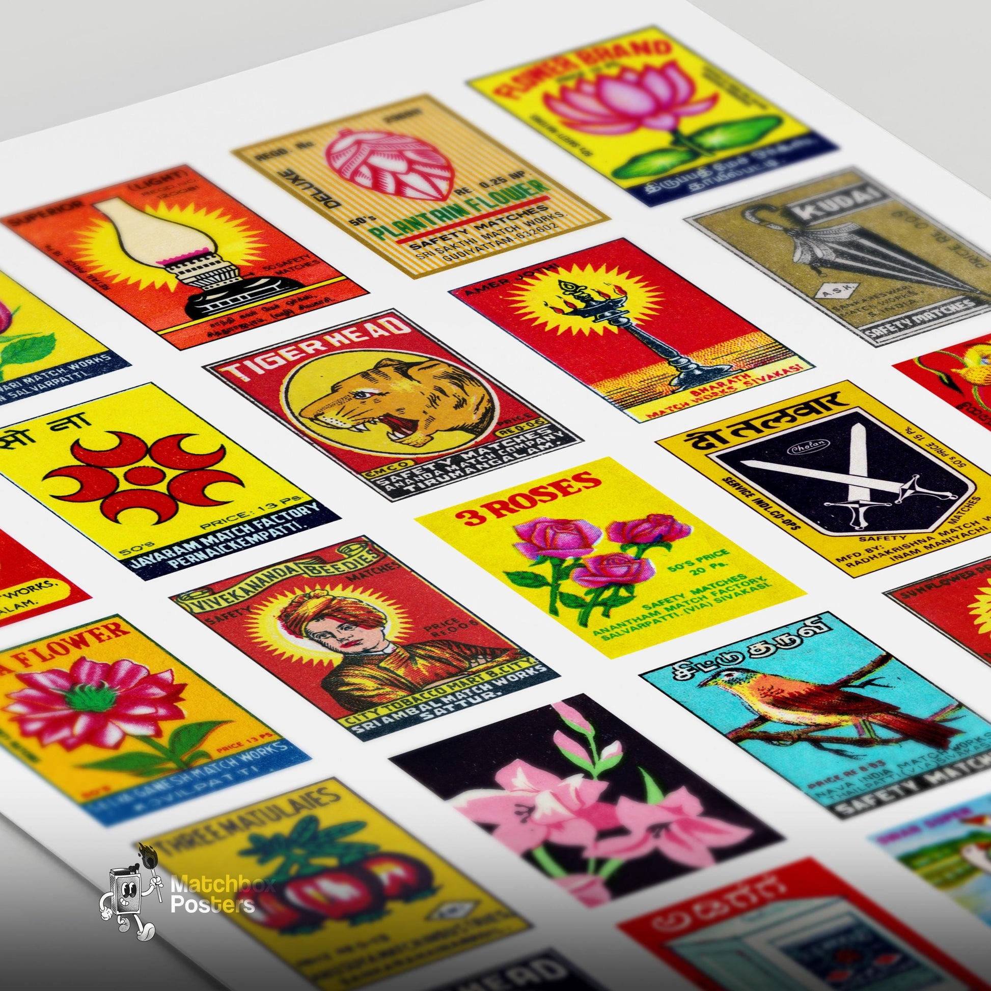 Indians Grid Print - vintage matchbox label print - close-up detail