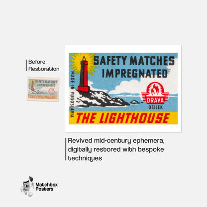 The Lighthouse - vintage matchbox label print - framed wall art preview