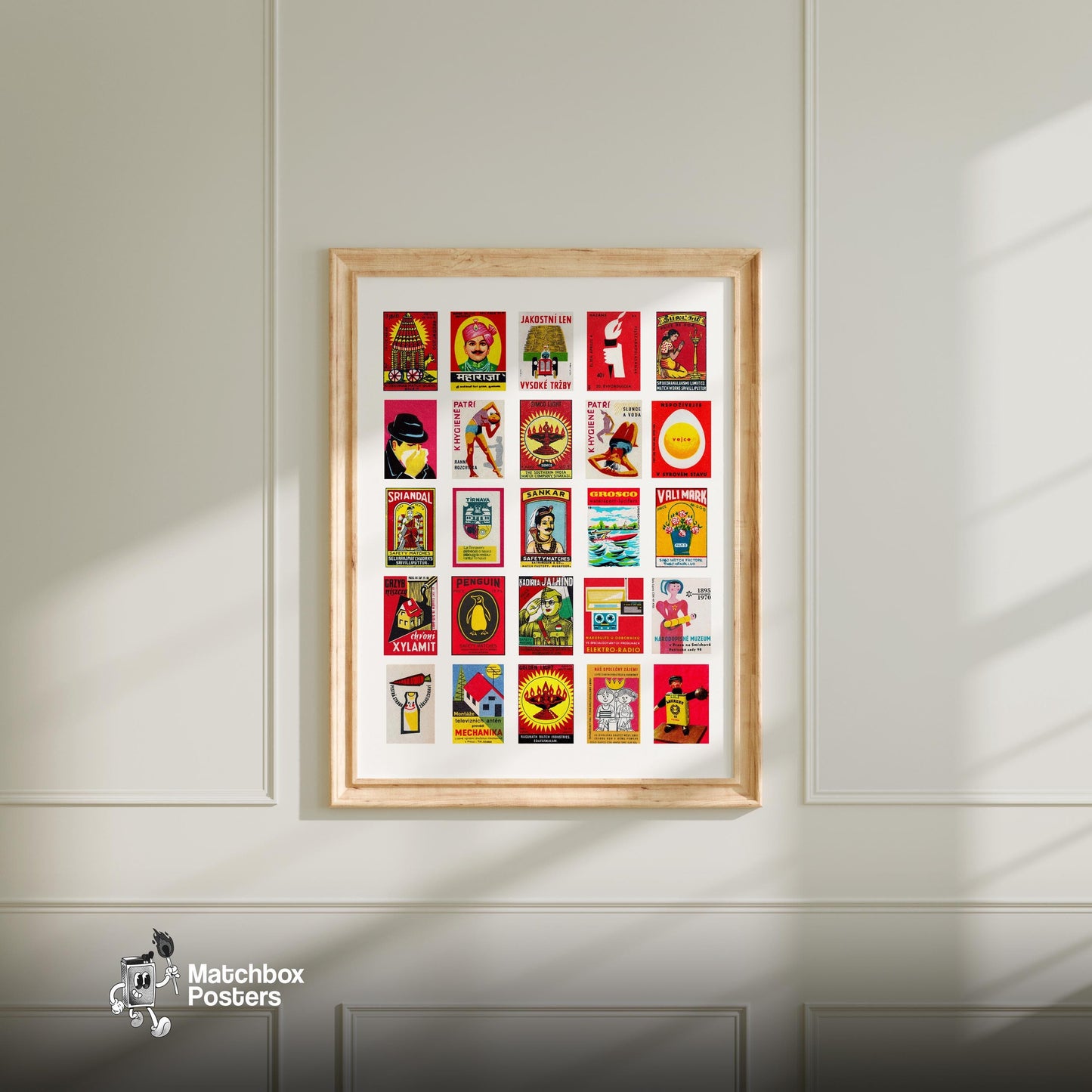 Red matchbox labels Collage - vintage matchbox label print - framed wall art preview