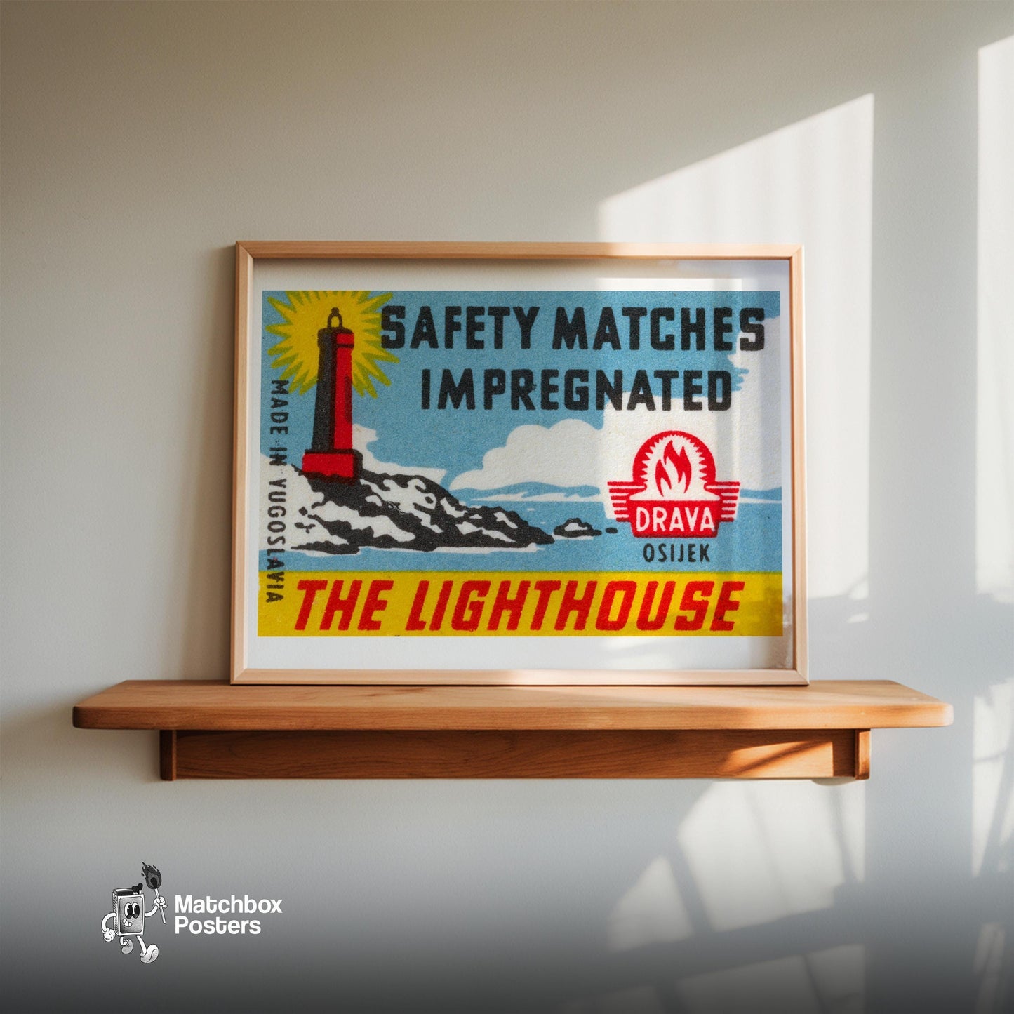 The Lighthouse - vintage matchbox label print - size comparison