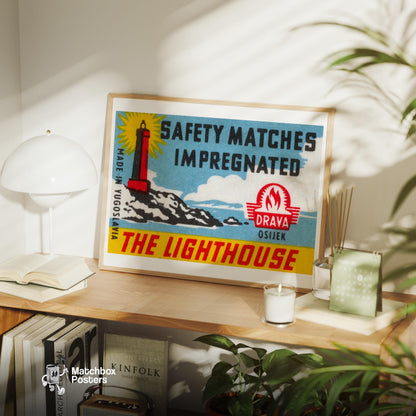 The Lighthouse - vintage matchbox label print - office wall