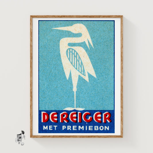 Stylized Heron - vintage matchbox label print