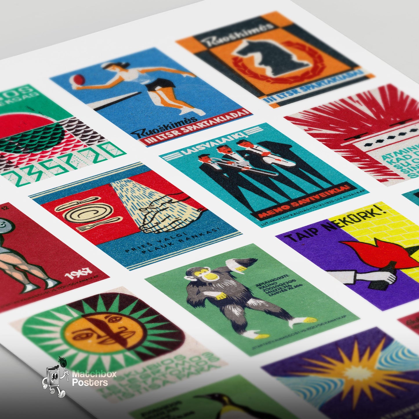 Lithuanian - vintage matchbox label print - close-up detail