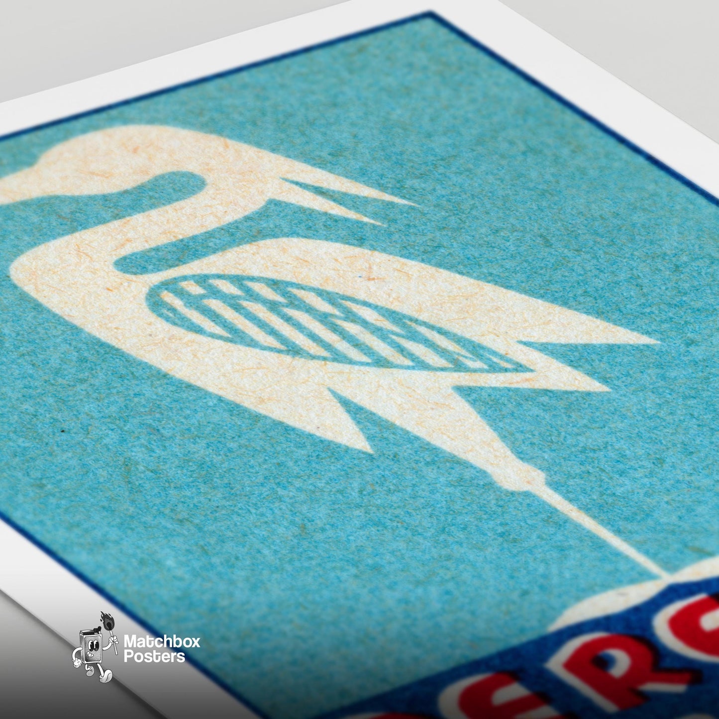 Stylized Heron - vintage matchbox label print - close-up detail