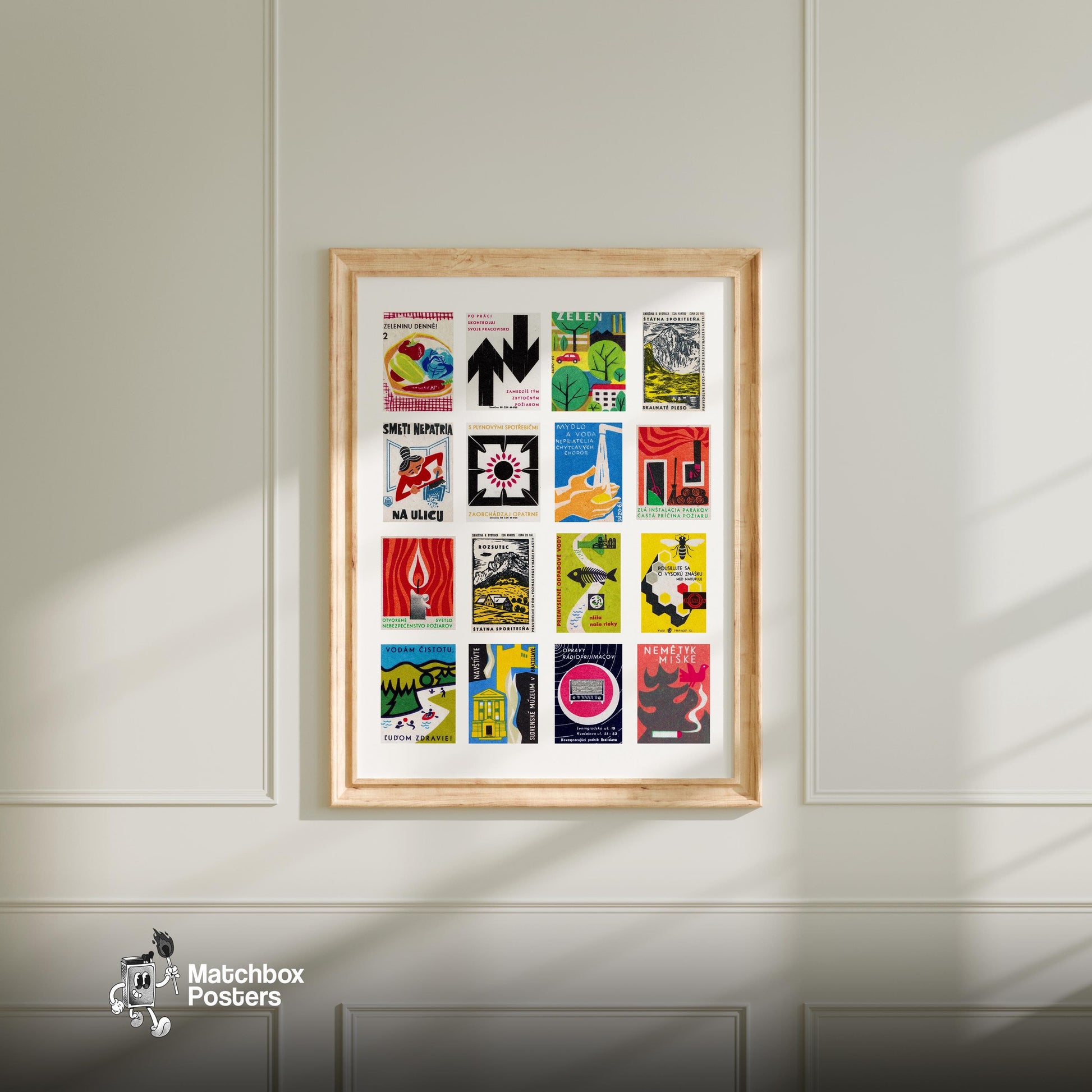 Slovak Grid Print - vintage matchbox label print - living room mockup