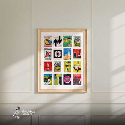 Slovak Grid Print - vintage matchbox label print - living room mockup