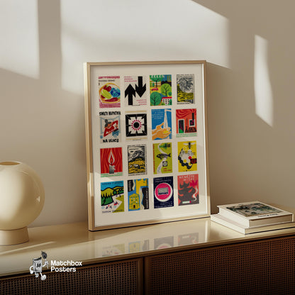 Slovak Grid Print - vintage matchbox label print - bedroom mockup
