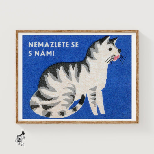 Illustration Of A Sitting Cat - vintage matchbox label print