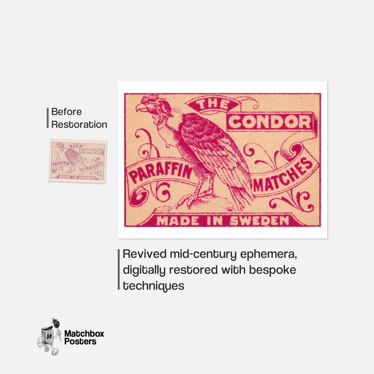 Purple Condor - vintage matchbox label print - framed wall art preview