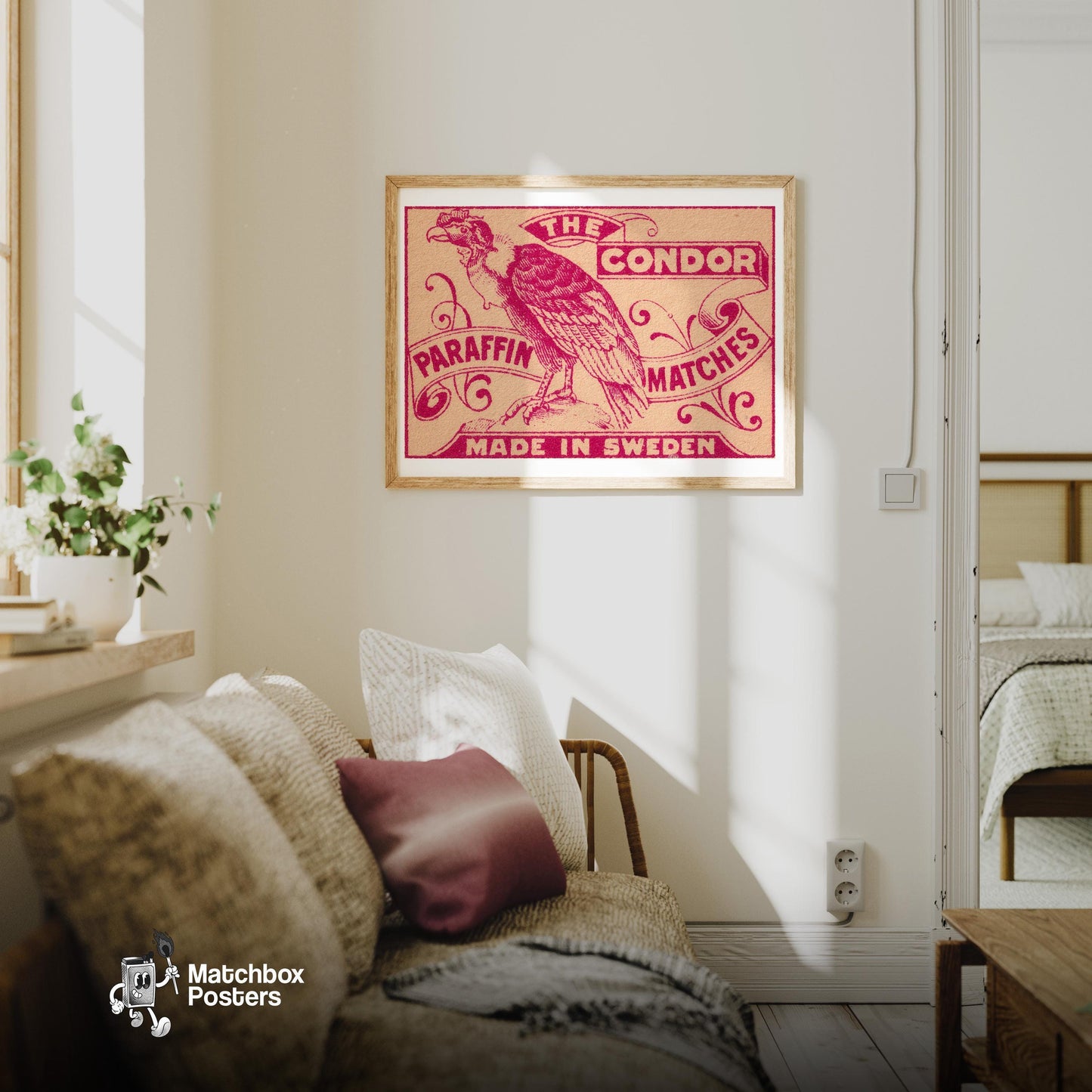 Purple Condor - vintage matchbox label print - living room mockup